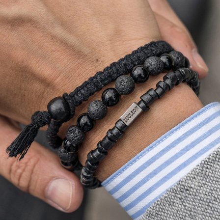 Schwarzes Armband Set für Männer - Perlenarmbänder