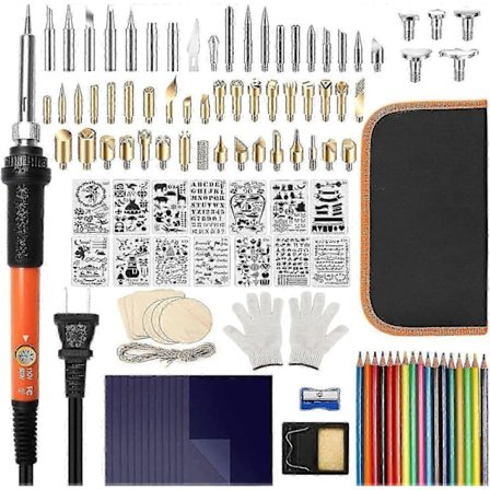Puunpolttosetti, 116 osaa Pyrografiakynäsarja säädettävällä lämpötilalla 200~450 kytkin, puunpolttotyökalusetti - kohokuviointi-/kaiverrus-/