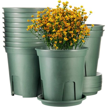 12 stk. plastikpotter med drænhul og bakke