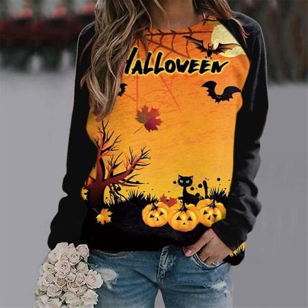 Kvinnor Halloween sweatshirts Pumpa Face Dans Skelettskjorta Långärmad tröja Rolig grafisk tröja style 1 XXL