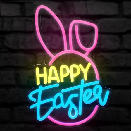 Hyvää pääsiäistä neonkyltti, pääsiäisfestivaalin valaistut ikkunakoristeet, LED esteettinen olohuoneen sisustus pupu koristeelliset neonvalot ikkunaan