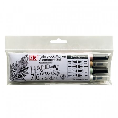 ZIG Kuretake Twin Tip Marker Black Set of 4