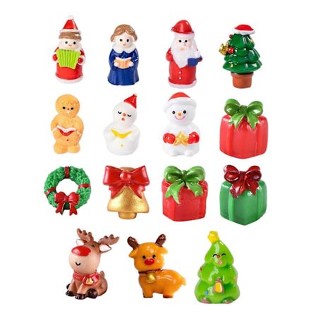 15x Jule Miniature Figurer Mini Resin Figurer til Kagepynt Fest