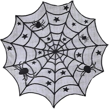 Sort edderkop Halloween blonde dug stof til Halloween borddekorationer 101 cm, sort edderkop Halloween blonde dug stof til Halloween flig