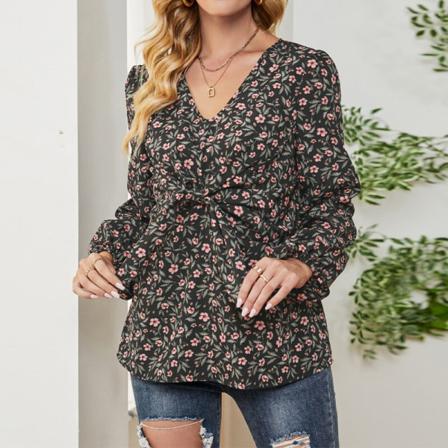 Kvinnor Långärmad T-shirt Med Print I Chiffong
