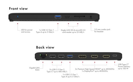ICY BOX 11-in-1 Mobile with Triple Video Output - dokkingstasjon - USB-C - 2 x HDMI, DP - 1GbE
