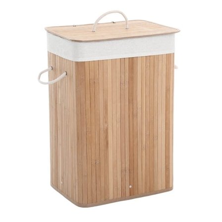 Tvättkorg i bambu med lock och bärhandtag – 72 liter