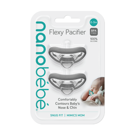 Nanobébé Flexy Soother Smokk, 0-3 mnd, grå, 2 stk.