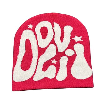 Stickmössa Cap Beanie Bonnet ROSE RED&WHITE