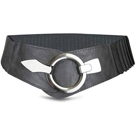 Naisten joustava vyö, leveys noin 6 cm, hopeinen rengassolki