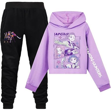kpop demon hunders Jentehettegensere 2 STK Demon Langermet Sweatshirts og Joggebukser Hunters Tegneserie Anime Klær Antrekk