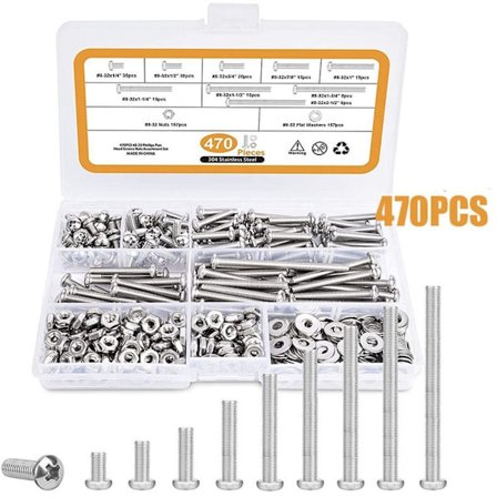 470 STK Maskinskruer Kit Muttere og bolter Sortiment Sett skruer