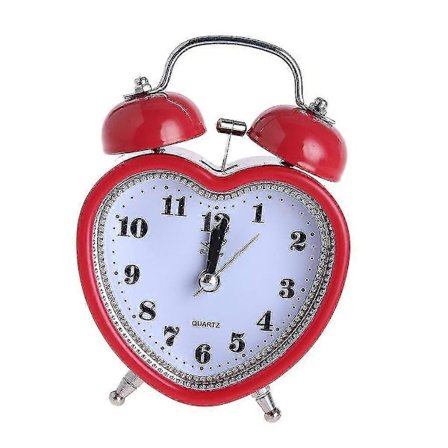 Hjerteformet Urskive Natlampe Vækkeur AA Batteridrevet Rød