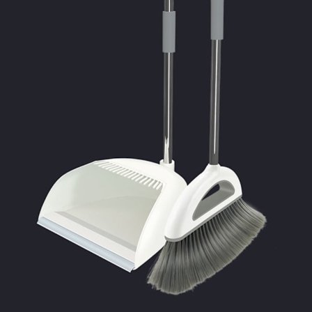 Kvast och sopskyffel Set Rengöringsverktyg GRÅ VIT 2 STK/ SET