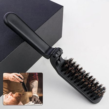 Black Folding Comb Boar Bristle Hair Brush Portable Styling også