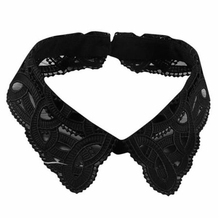 Löskrage för kvinnor Elegant blommig spets Klassisk All Match Blus Pan Krage Retro för sommarsemesterfest Svart