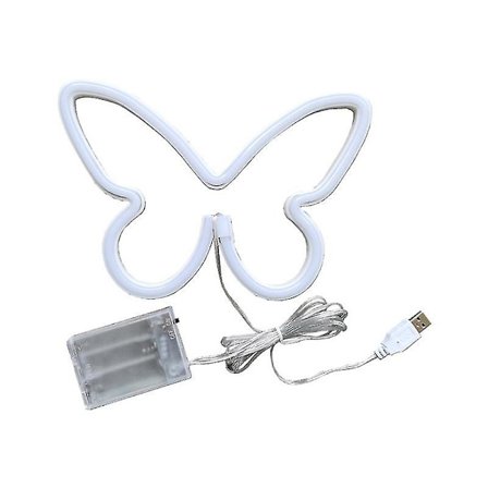 Sommerfugl Neonlys Rosa Neon Skilt Neon Vegglys USB eller Batteri Ope1pcs-hvit