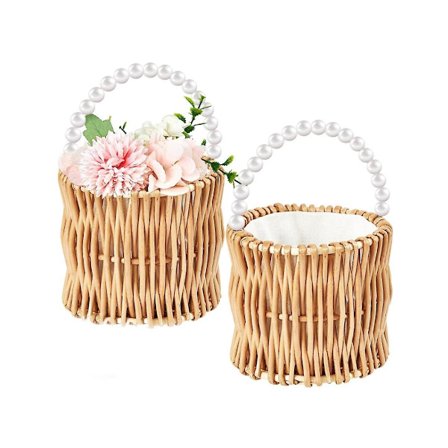 2 stk. Fletkurv til brudepiger med perler - Flettet kurv af pileflet med håndtag