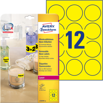 Etikett Neon Gul Ø 63,5mm