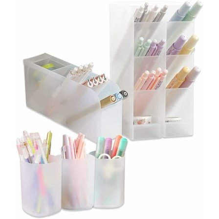 6 stk. Penneholder Gennemsigtig Blyantsarrangør til Skrivebord Multifunktionel Kontorartikler Arranger Pen Kop Pot