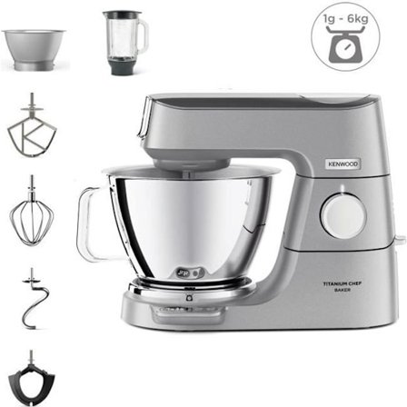 KENWOOD KVC85.124.SI - Titanium Chef Baker -konditoriarobotti - 2 ruostumattomasta teräksestä valmistettua kulhoa 3,5L ja 5L - Integroitu vaaka 6kg -