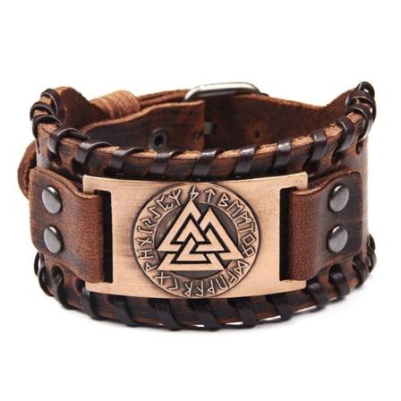 Läderarmband Wotans knut (Valknut) 3 versioner män kvinnor omkrets 17,5-22,5 cm
