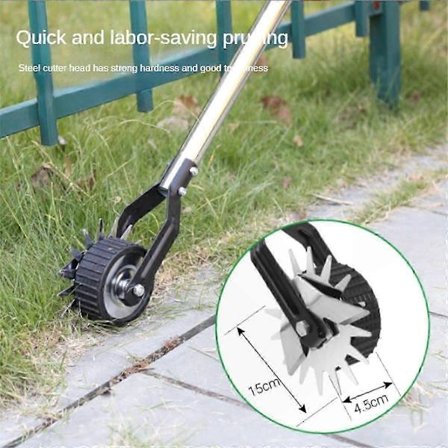 Pyörivä reunaleikkuri pyörillä nurmikonhoitotyökaluihin