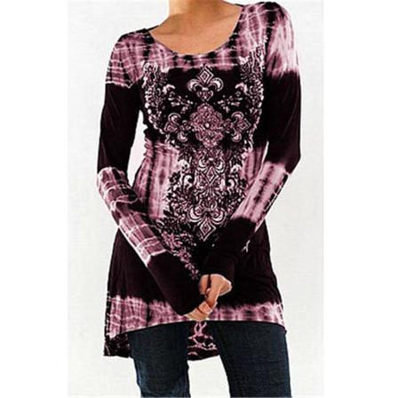 Casual Lös Slim T-shirt Toppar Dam Långärmad Crew-neck Flor