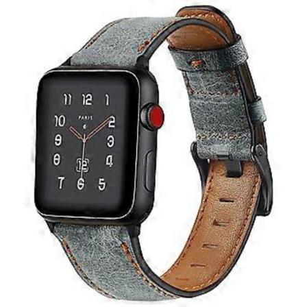 Soveltuva Apple Watch -nahkaranneke - Harmaa + Musta Solki 42/44mm