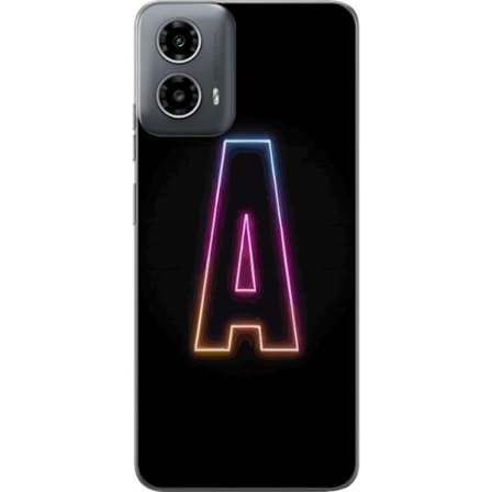 Kompatibel Mobilcover til Motorola Motorola Moto G34 Minimalistisk neonbogstav A i regnbuefarvet lys mod sort baggrund i moderne typografisk stil