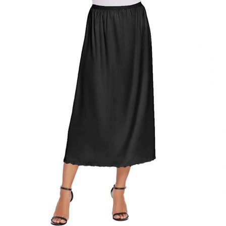 QU-Satin Underkjole med Blonde til Kvinder, Lang Underkjole sort sort black S,A