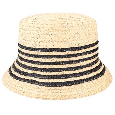 Seeberger - Beige straw Hatt - Raffia Cloche With Stripe Linen/Black Straw Hat @ Hatstore