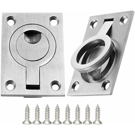 Skabshåndtag i rustfrit stål 2 stk. med 8 skruer (64 x 46 mm) - Bådhåndtag til marinebrug
