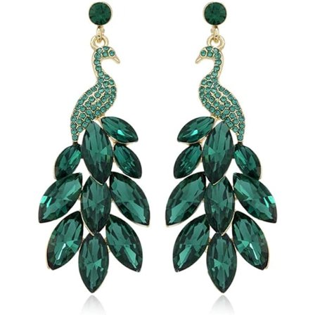 Vintage Påfuglefjer Dråbe Øreringe Kvinder Piger Guldbelagt Grøn Krystal Stud Øreringe Overdrevne Fødselsdag Ferie Smykker Gave