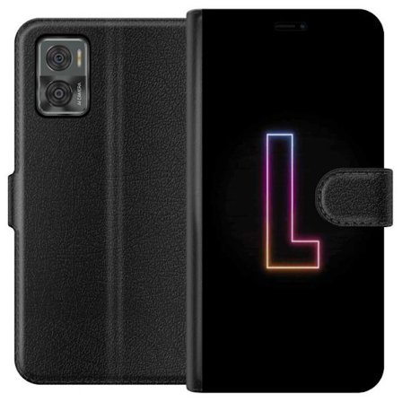 Yhteensopiva Lompakkokotelo Motorola Motorola Moto E22i Minimaalinen neonkirjain L pehmeästi vaihtuvassa värivalossa mustaa taustaa vasten, puhdas g