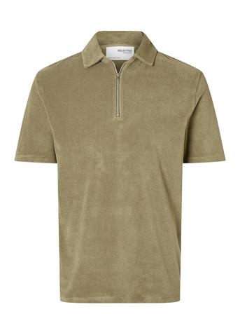 Slhrelax-Terry Ss Zip Polo Ex Tops Polos Short-sleeved Green Selected Homme