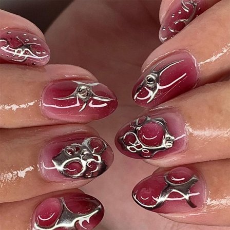 Mandel Trykk På Negl Falsk Negl Flamme Lim På Negl Rhinestones Akryl Negl