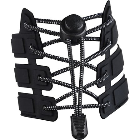 Elastiske skolisser 120 cm for joggesko uten knute med sterk spenne og hurtigutløsningsfunksjon i svart farge