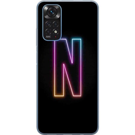 Yhteensopiva Puhelinkuori Xiaomi Xiaomi Redmi Note 11 Minimalistinen neonkirjain N värinvaihtuvassa valossa mustaa taustaa vasten