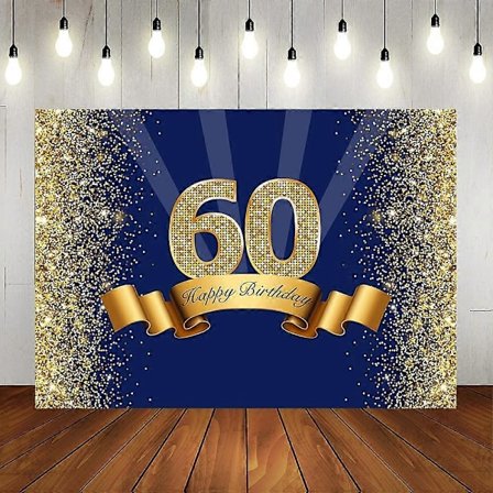 Tillykke med 60-års fødselsdagen Fotobaggrund til voksne mænd Marineblå og Glitter Guld Halvtreds år gammel Baggrund Skinnende 60-års jubilæumsfest 
