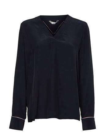 Im Viscose Solid V-Nk Blouse Ls Bluse Langermet Marineblå Tommy Hilfiger*Betinget Tilbud