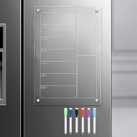 Akryl magnetisk menytavla för kök, akryl veckovis kalender för kylskåp, akryl whiteboard för kylskåp