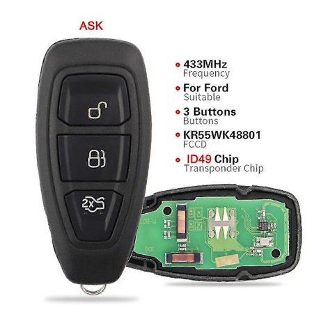 433mhz 3 Knapper Fjernkontroll Bilnøkkel For Ford Mondeo Kuga Fiesta Focus B C-max 2011 2012 2015 Kr55wk48801 Nøkkelfri Start Id83 Fsk