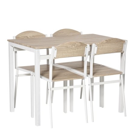 Matgrupp 5-Delat Matbordsset Med Träfibrer Mdf + Metall, Grå + Vit, 1 Bord + 4 Stolar