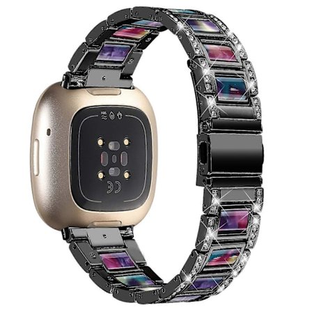 För Fitbit Versa 4/Sense 2 Klockarmband i Harts Rostfritt Stål Rhinestone Dekor Klockarmband