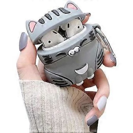 AirPods-fodral 1/2, Super Söt Sittande Lyckokatt Kitty AirPods Skyddsfodral, Mjuk TPU Silikon Gel Hörlursfodral Kompatibelt med AirPods 1/2 - Grå