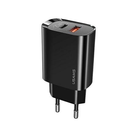 USAMS Lad. nätverk. 1xUSB-C+1xUSB T35 20W (endast huvud) PD3.0 +QC3.0 Snabbladdning svart/svart CC121TC02 (US-CC121)