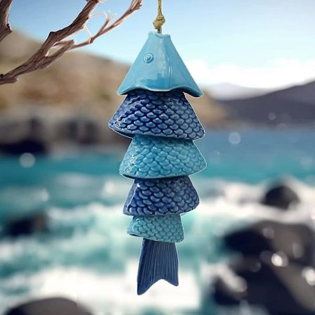 Fiskklockspel i keramik, vindklockspel utomhus, 12 tum Koi fiskvindklockspel för utomhusbruk, trädgårdsdekoration, japanska vindklockspel, 