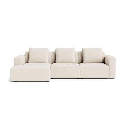 Como Chaiselong Sofa, venstrevendt - Loop Creme - Håndlavet Kvalitets Sofa med Ekstra Puder - 286x155x83cm - Perfekt Hyggekrog
