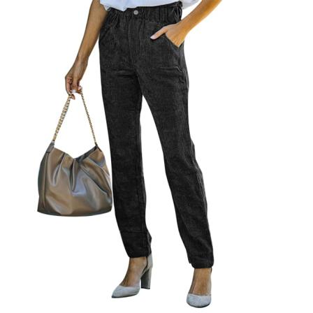 Damer Elastisk Midja Långbyxa Med Fickor Byxor